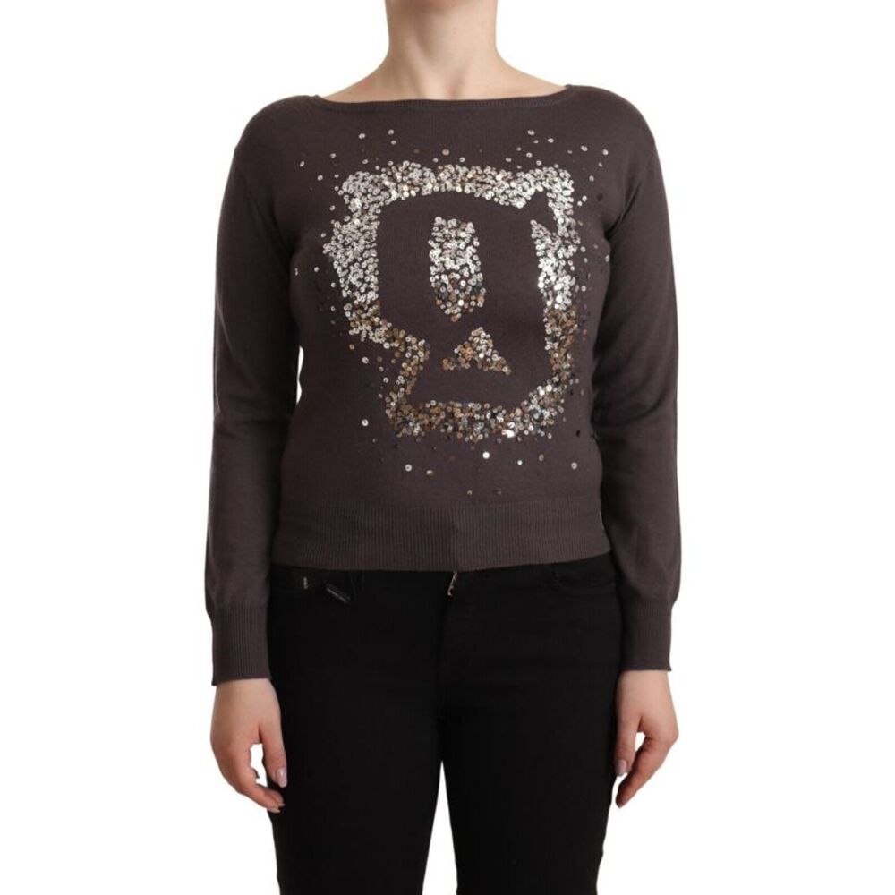 John Galliano Brown Wool Sequined Long Sleeves Pullover Women's Sweater